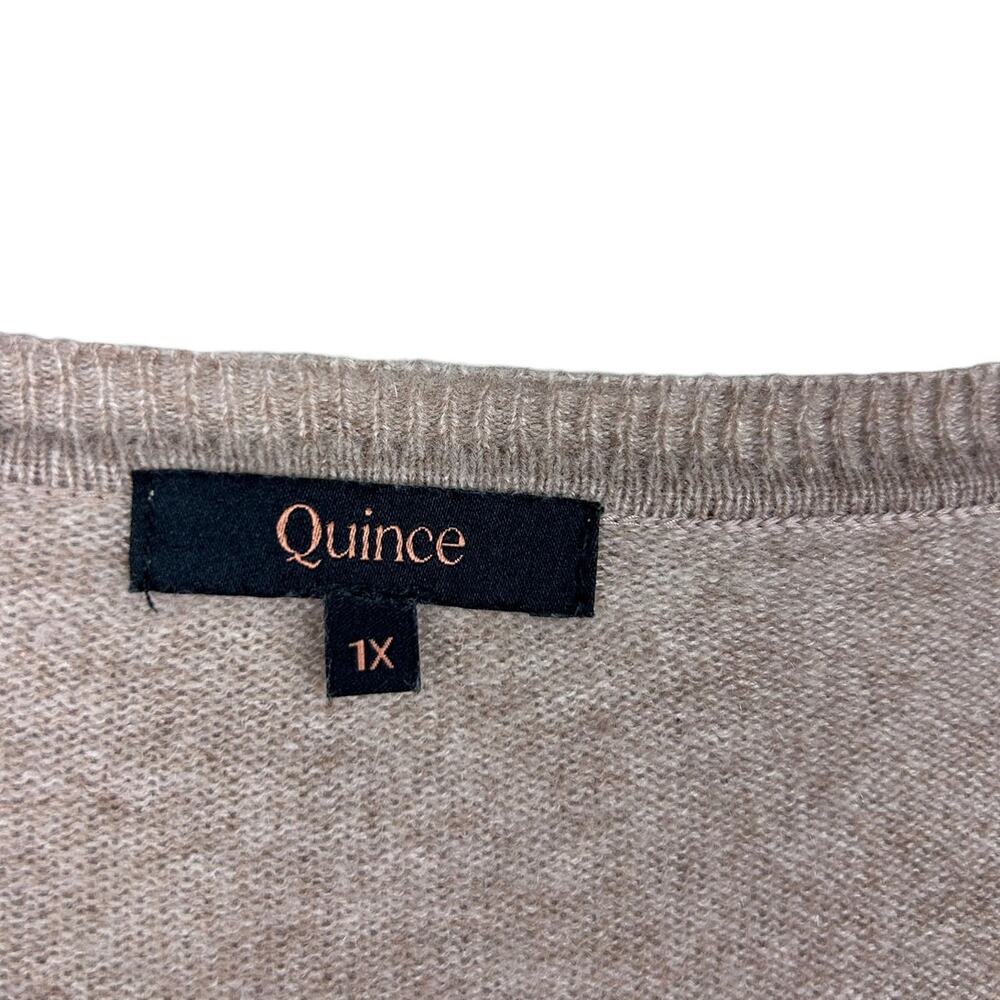 Quince Oatmeal Cream Mongolian Cashmere V-Neck Long Sleeve Plus Size Sweater 1X - Picture 5 of 7